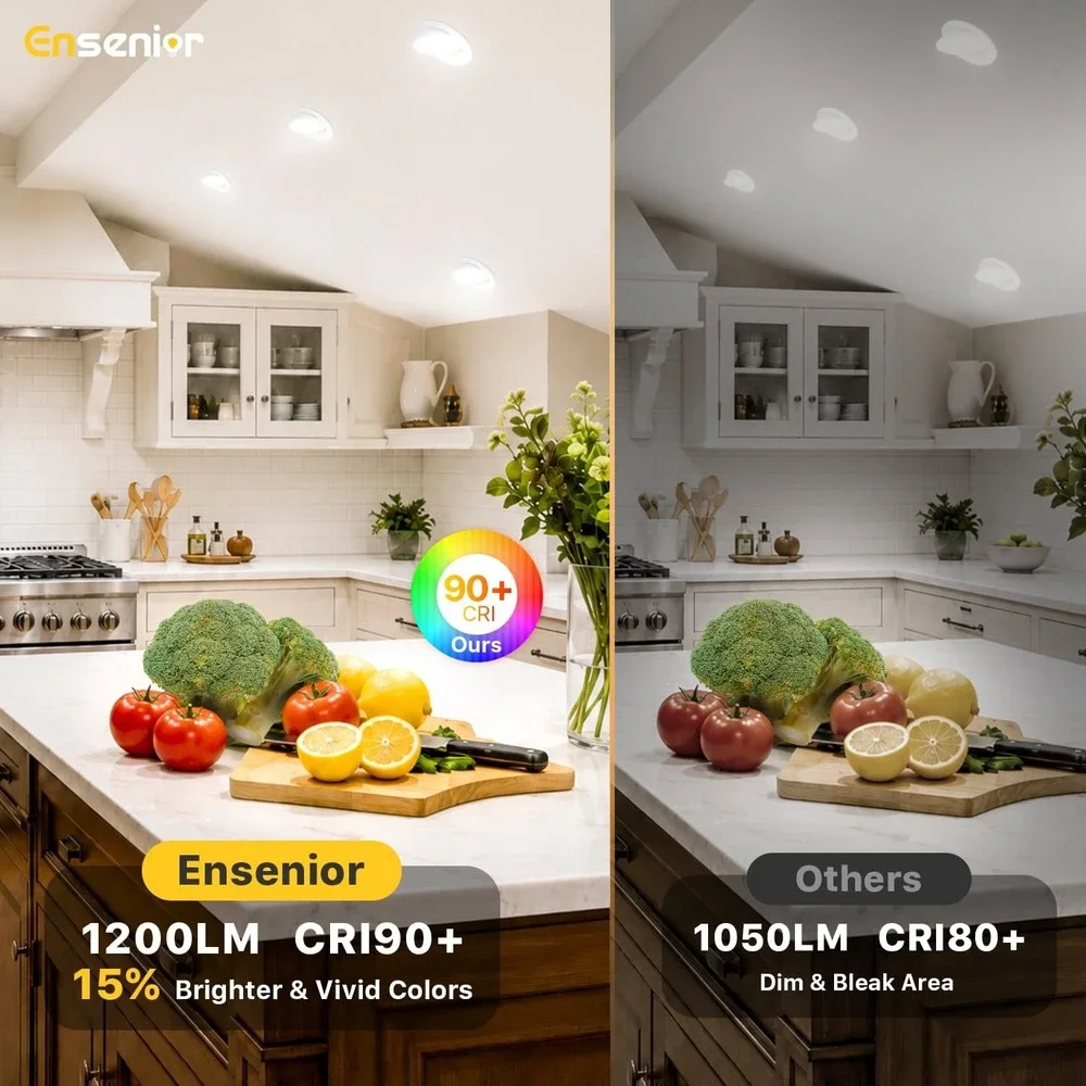 Ensenior 6 Inch Gimbal LED Recessed Ceiling Light 5CCT 12W 1200LM 4 Pack White